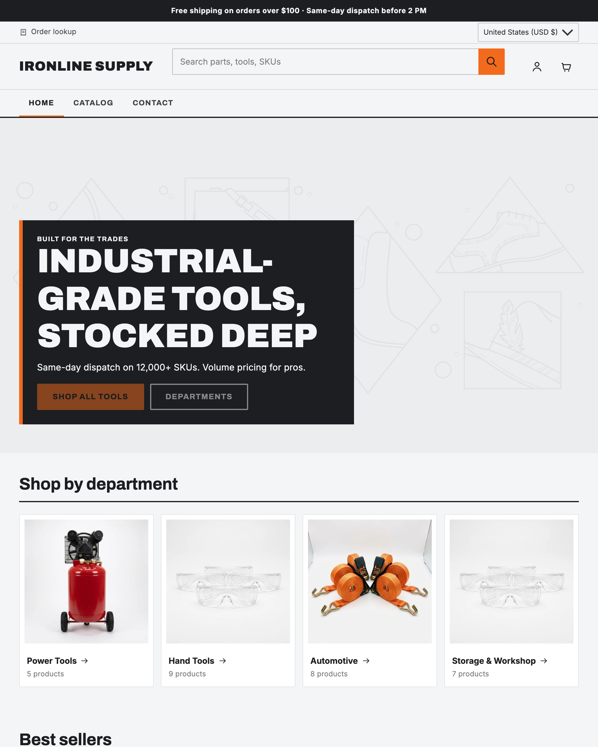 Boltworks Shopify theme demo store, desktop view