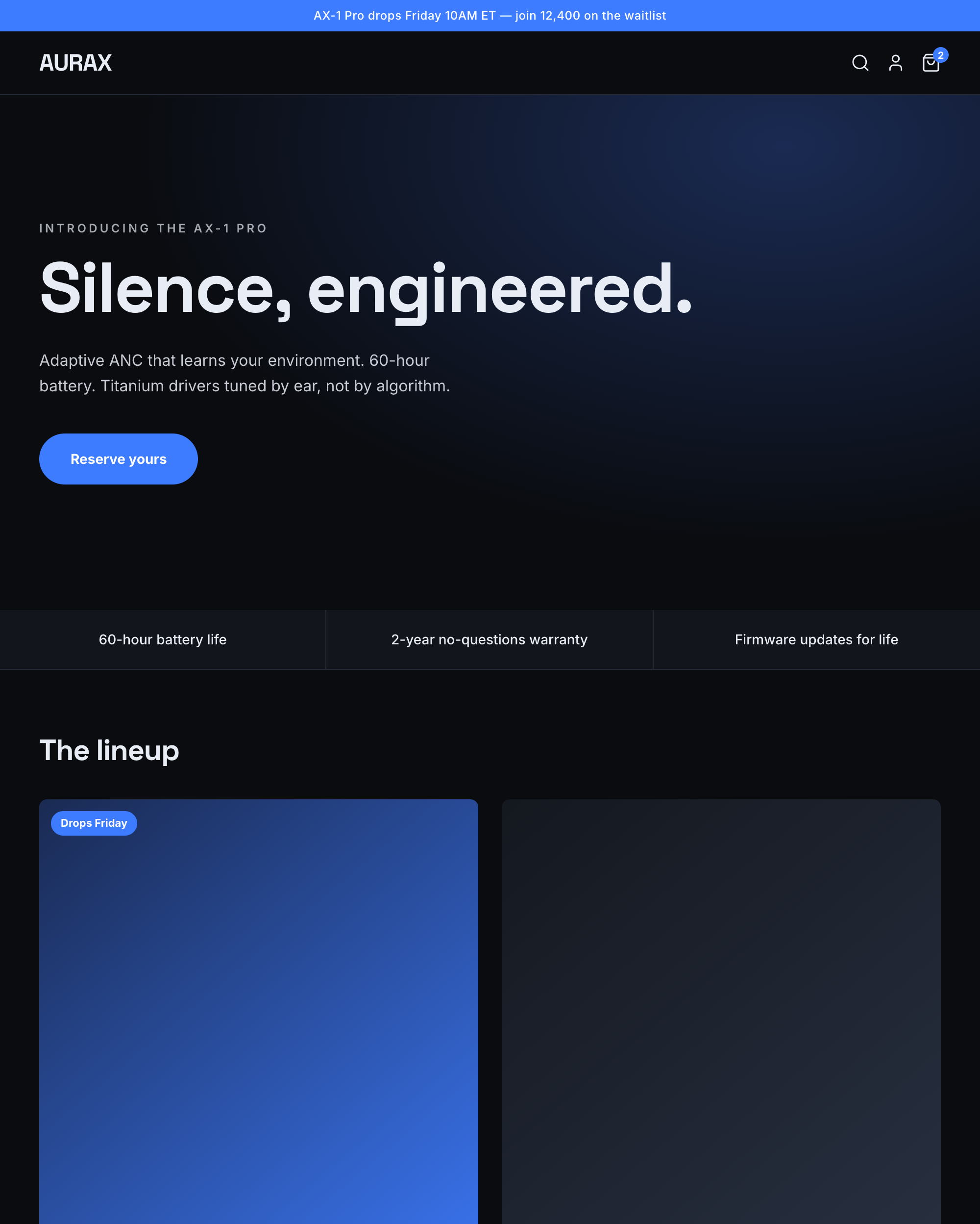 Volt Shopify theme demo store, desktop view